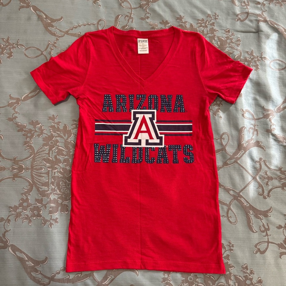 Victoria's Secret PINK U of A Wildcats Bling Short Sleeve Red Blue Tee Small